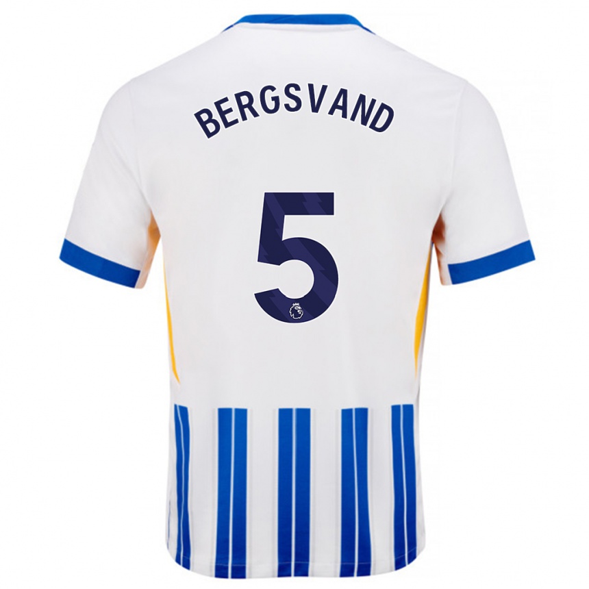 Enfant Football Maillot Guro Bergsvand #5 Blanc Bleu À Rayures Fines Tenues Domicile 2024/25