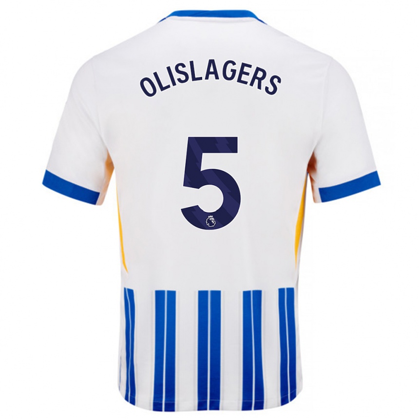 Enfant Football Maillot Marisa Olislagers #5 Blanc Bleu À Rayures Fines Tenues Domicile 2024/25