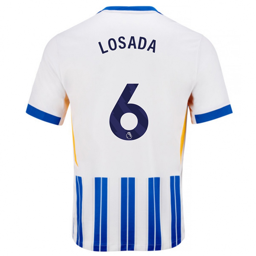 Enfant Football Maillot Vicky Losada #6 Blanc Bleu À Rayures Fines Tenues Domicile 2024/25