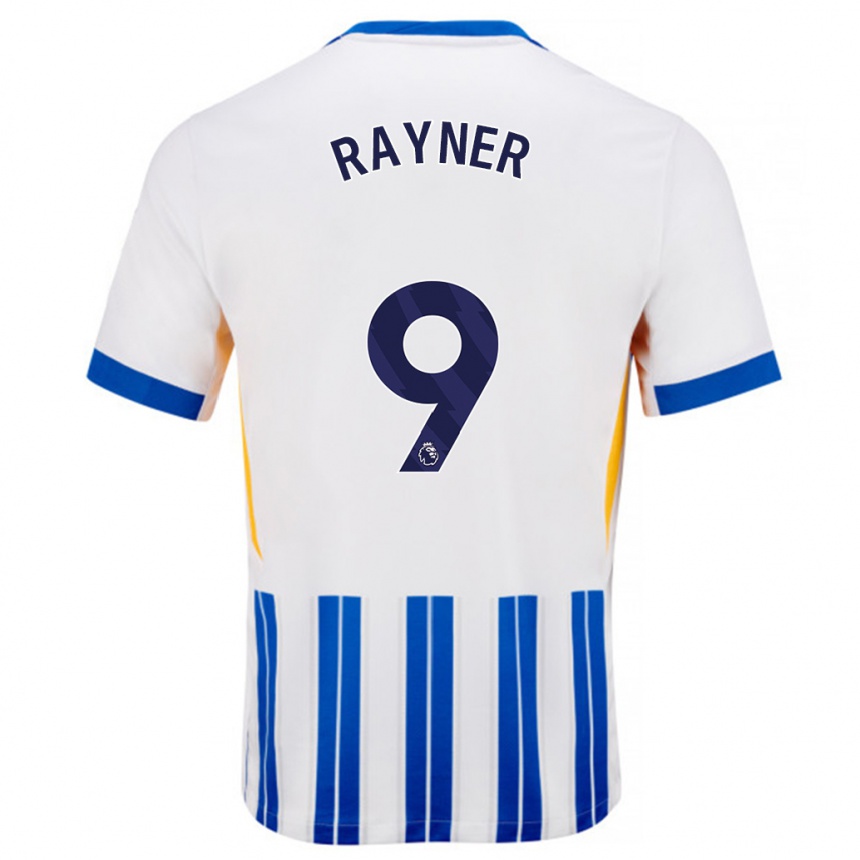 Enfant Football Maillot Rebecca Rayner #9 Blanc Bleu À Rayures Fines Tenues Domicile 2024/25