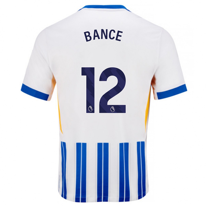 Enfant Football Maillot Libby Bance #12 Blanc Bleu À Rayures Fines Tenues Domicile 2024/25