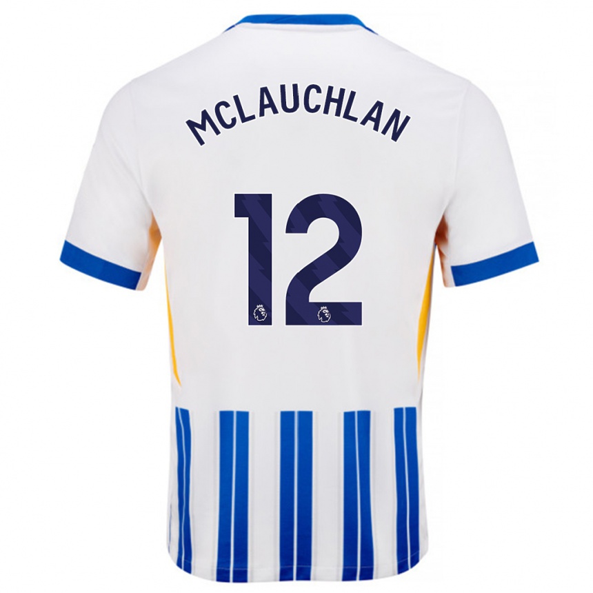 Enfant Football Maillot Rachel Mclauchlan #12 Blanc Bleu À Rayures Fines Tenues Domicile 2024/25