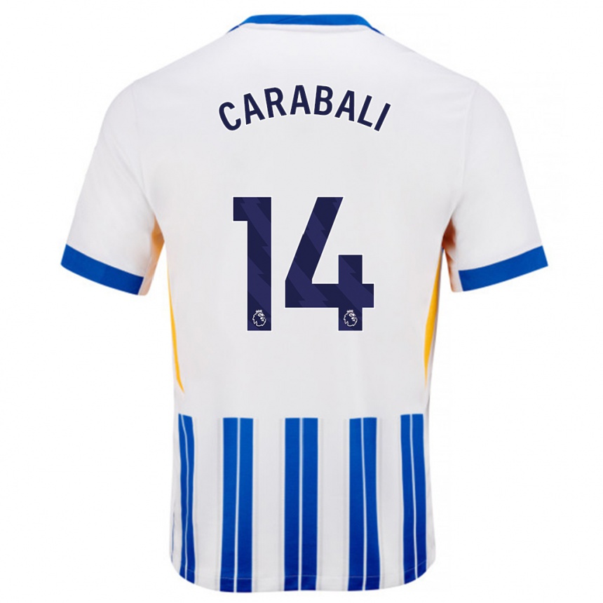 Enfant Football Maillot Jorelyn Andrea Carabalí Martínez #14 Blanc Bleu À Rayures Fines Tenues Domicile 2024/25