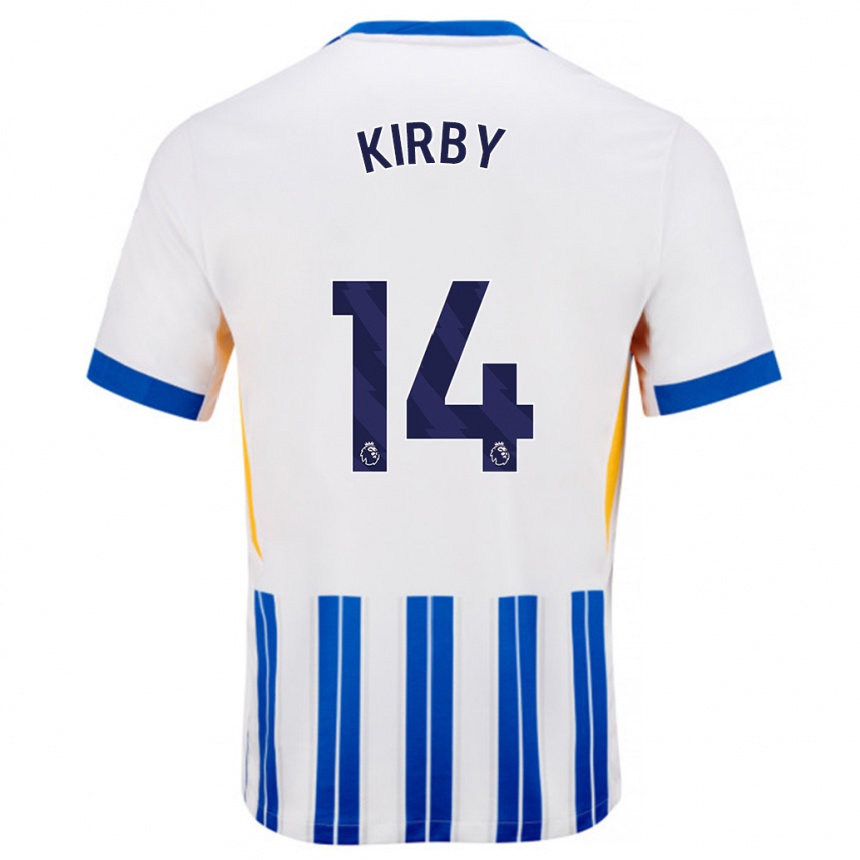 Enfant Football Maillot Fran Kirby #14 Blanc Bleu À Rayures Fines Tenues Domicile 2024/25