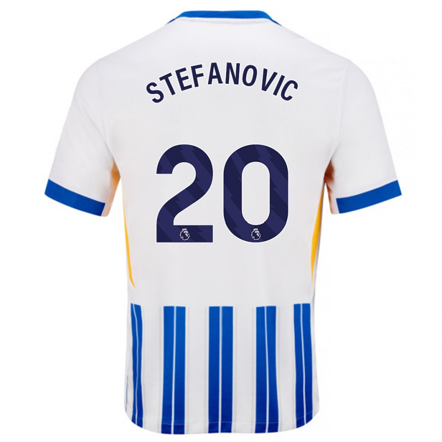 Enfant Football Maillot Dejana Stefanović #20 Blanc Bleu À Rayures Fines Tenues Domicile 2024/25