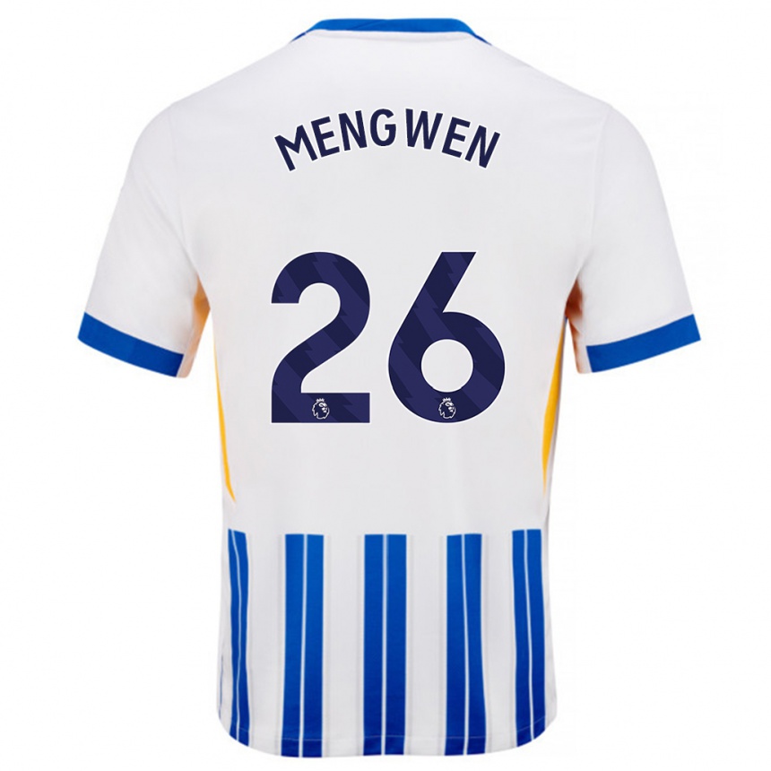 Enfant Football Maillot Li Mengwen #26 Blanc Bleu À Rayures Fines Tenues Domicile 2024/25