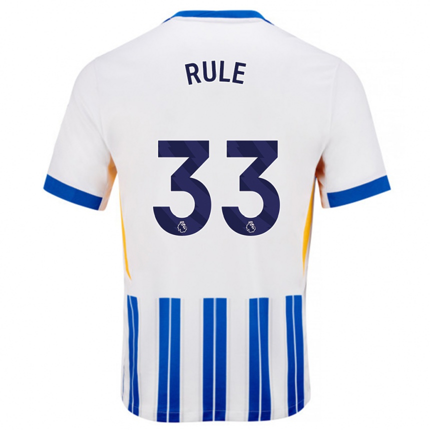 Enfant Football Maillot Charlize Jayde Rule #33 Blanc Bleu À Rayures Fines Tenues Domicile 2024/25