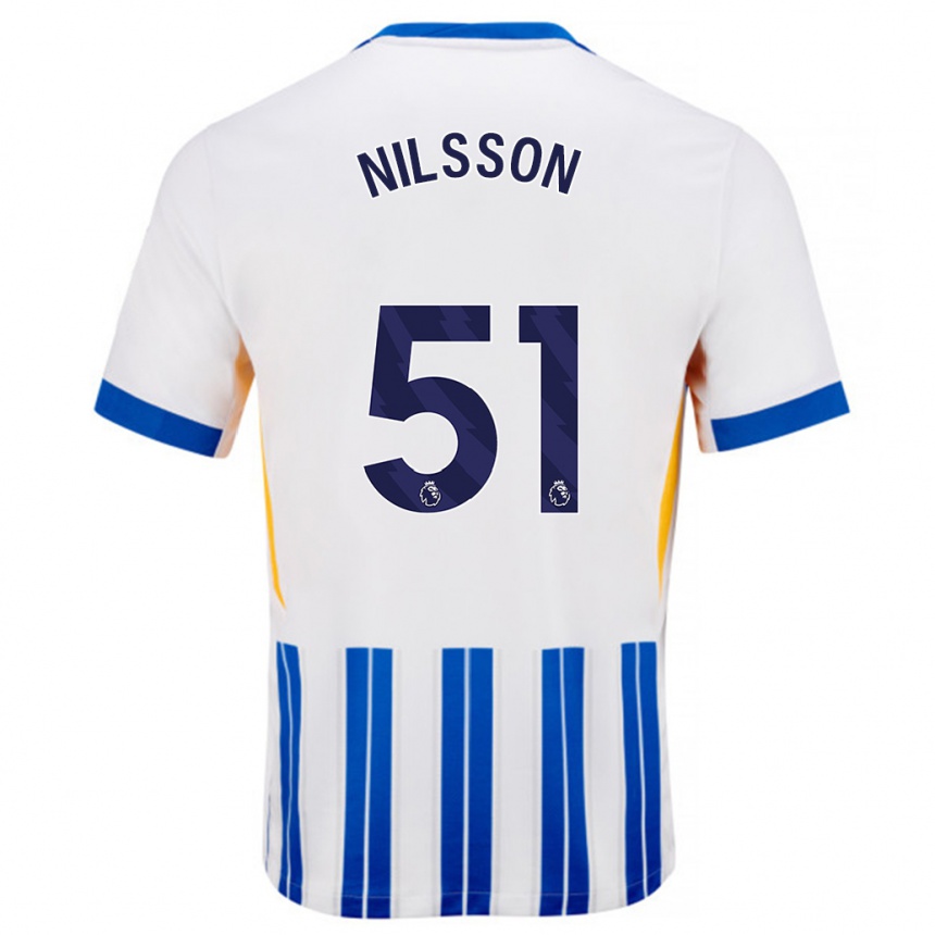 Enfant Football Maillot Casper Nilsson #51 Blanc Bleu À Rayures Fines Tenues Domicile 2024/25