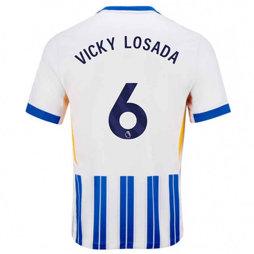 Enfant Football Maillot María Victoria Losada Gómez #6 Blanc Bleu À Rayures Fines Tenues Domicile 2024/25