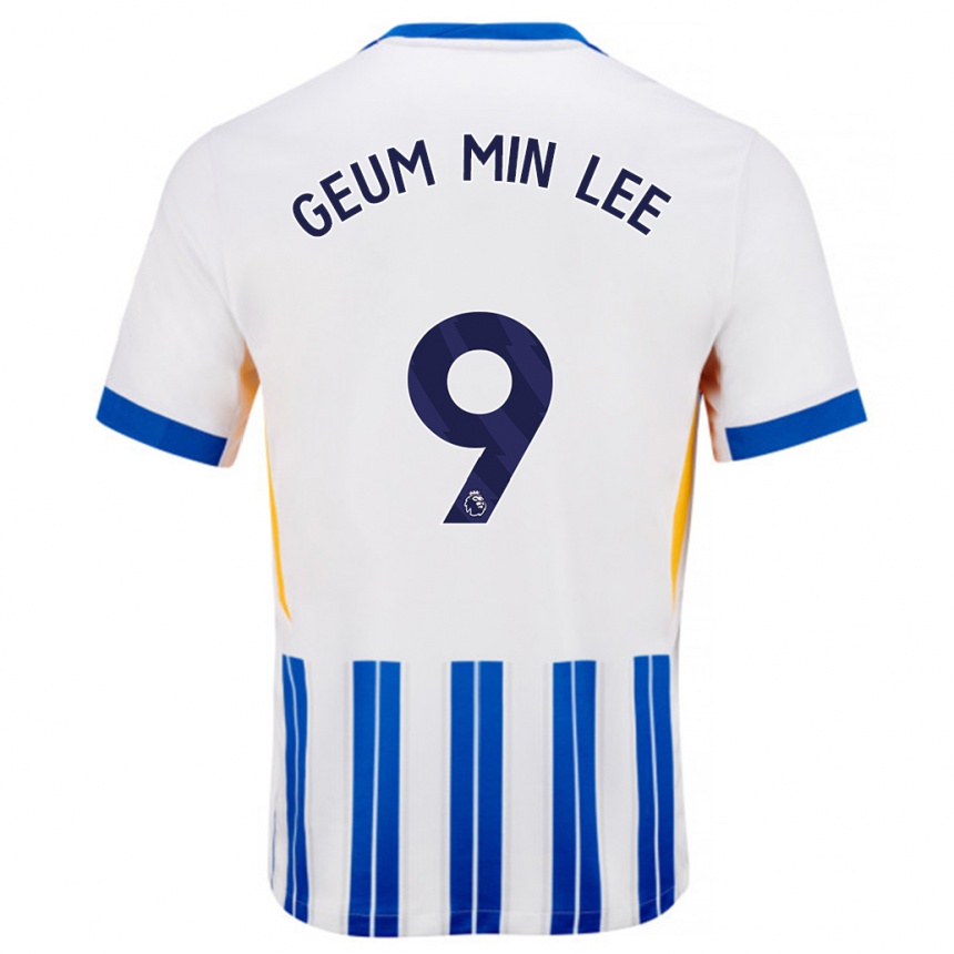 Enfant Football Maillot Lee Geum-Min #9 Blanc Bleu À Rayures Fines Tenues Domicile 2024/25