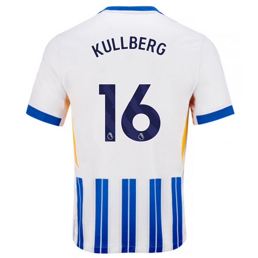 Enfant Football Maillot Emma Nanny Charlotte Kullberg #16 Blanc Bleu À Rayures Fines Tenues Domicile 2024/25