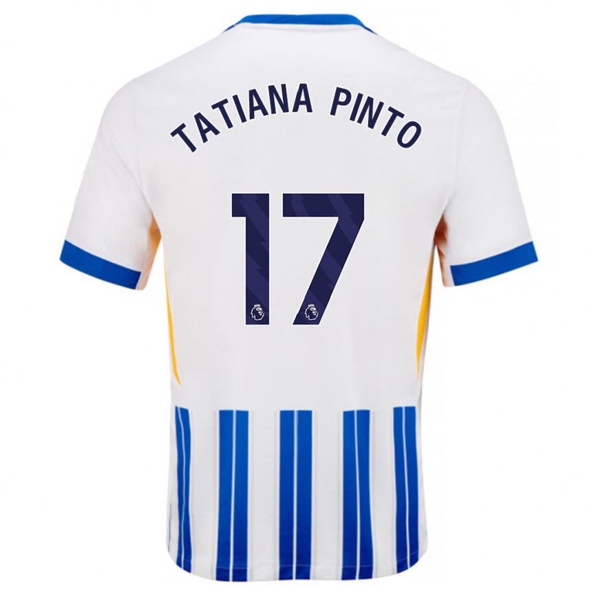 Enfant Football Maillot Tatiana Vanessa Ferreira Pinto #17 Blanc Bleu À Rayures Fines Tenues Domicile 2024/25