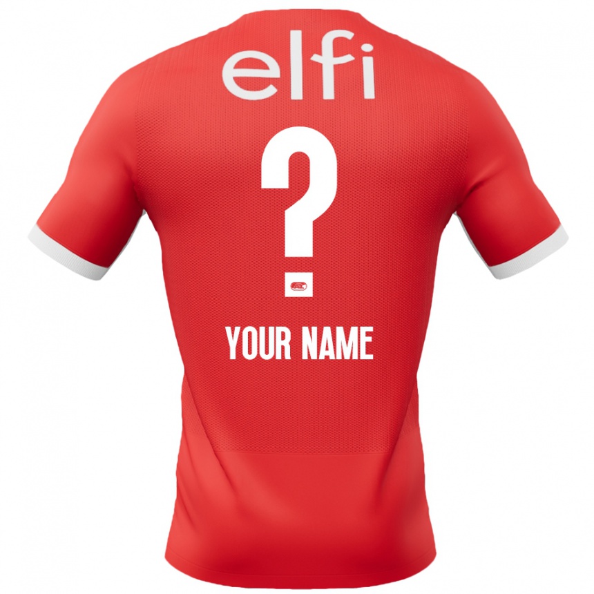 Enfant Football Maillot Votre Nom #0 Rouge Blanc Tenues Domicile 2024/25