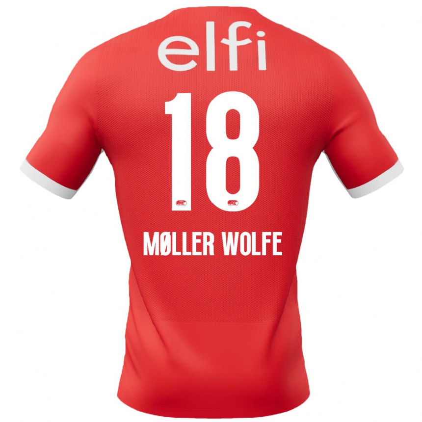 Enfant Football Maillot David Møller Wolfe #18 Rouge Blanc Tenues Domicile 2024/25