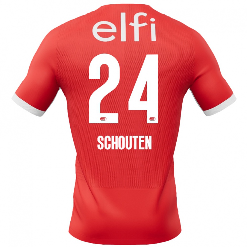 Enfant Football Maillot Lewis Schouten #24 Rouge Blanc Tenues Domicile 2024/25