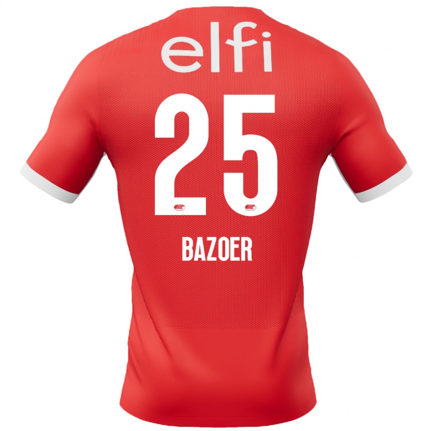 Enfant Football Maillot Riechedly Bazoer #25 Rouge Blanc Tenues Domicile 2024/25