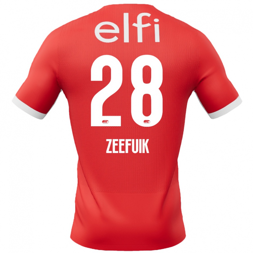 Enfant Football Maillot Lequincio Zeefuik #28 Rouge Blanc Tenues Domicile 2024/25