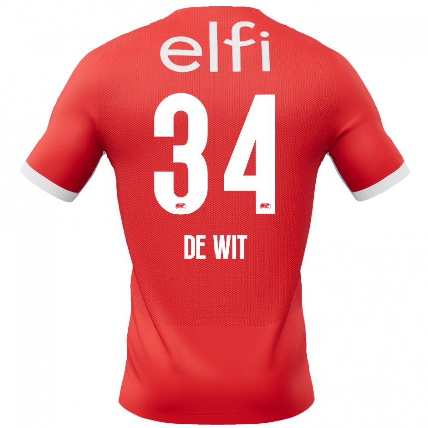 Enfant Football Maillot Mees De Wit #34 Rouge Blanc Tenues Domicile 2024/25