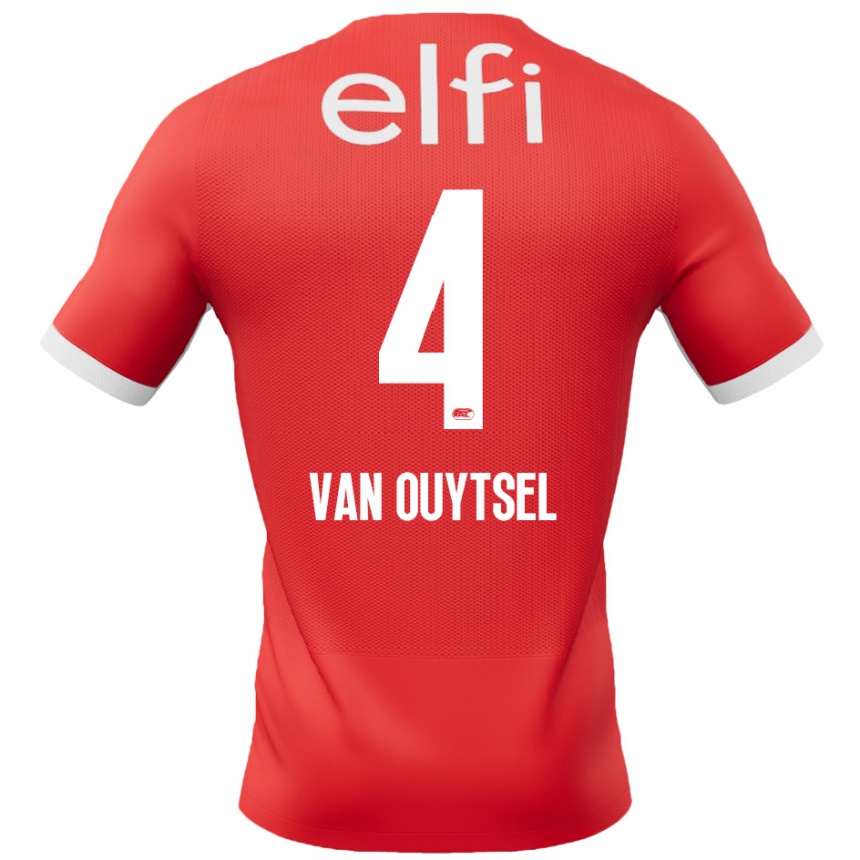 Enfant Football Maillot Kevin Van Ouytsel #4 Rouge Blanc Tenues Domicile 2024/25