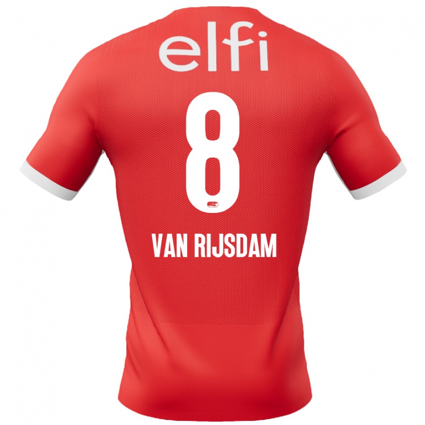 Enfant Football Maillot Julian Van Rijsdam #8 Rouge Blanc Tenues Domicile 2024/25