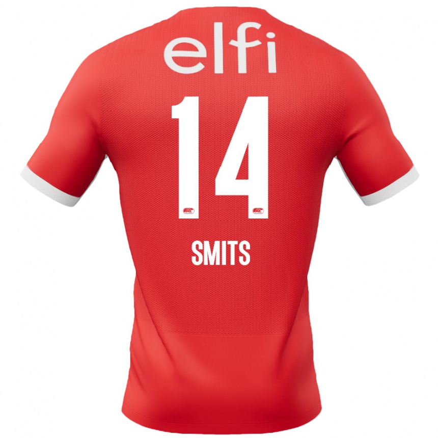 Enfant Football Maillot Anthony Smits #14 Rouge Blanc Tenues Domicile 2024/25