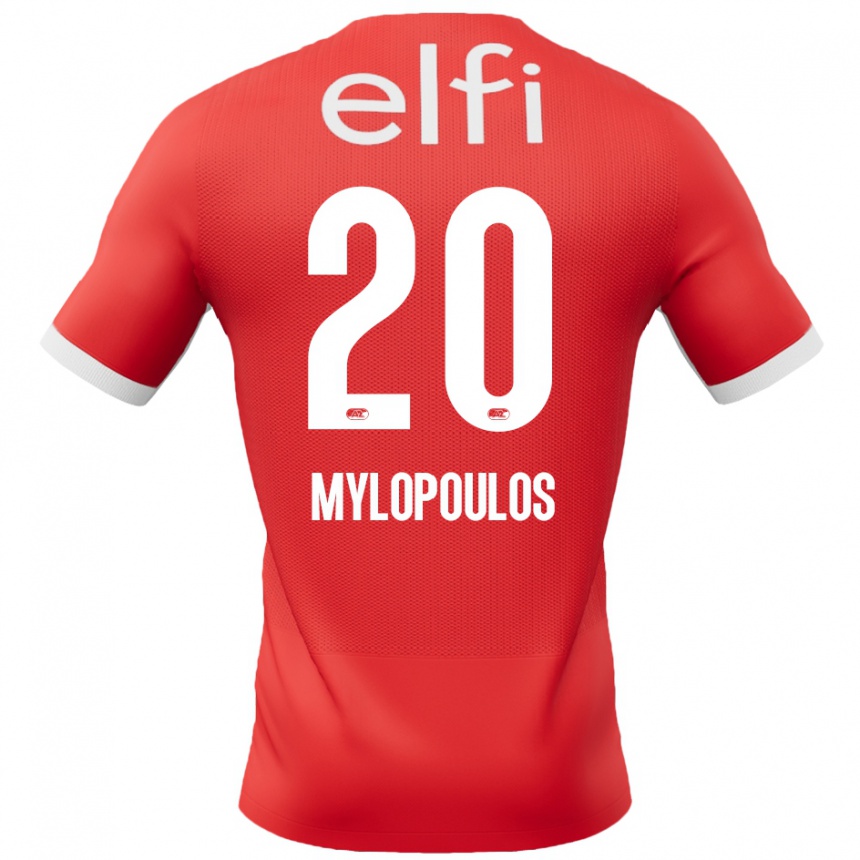 Enfant Football Maillot Marios Mylopoulos #20 Rouge Blanc Tenues Domicile 2024/25