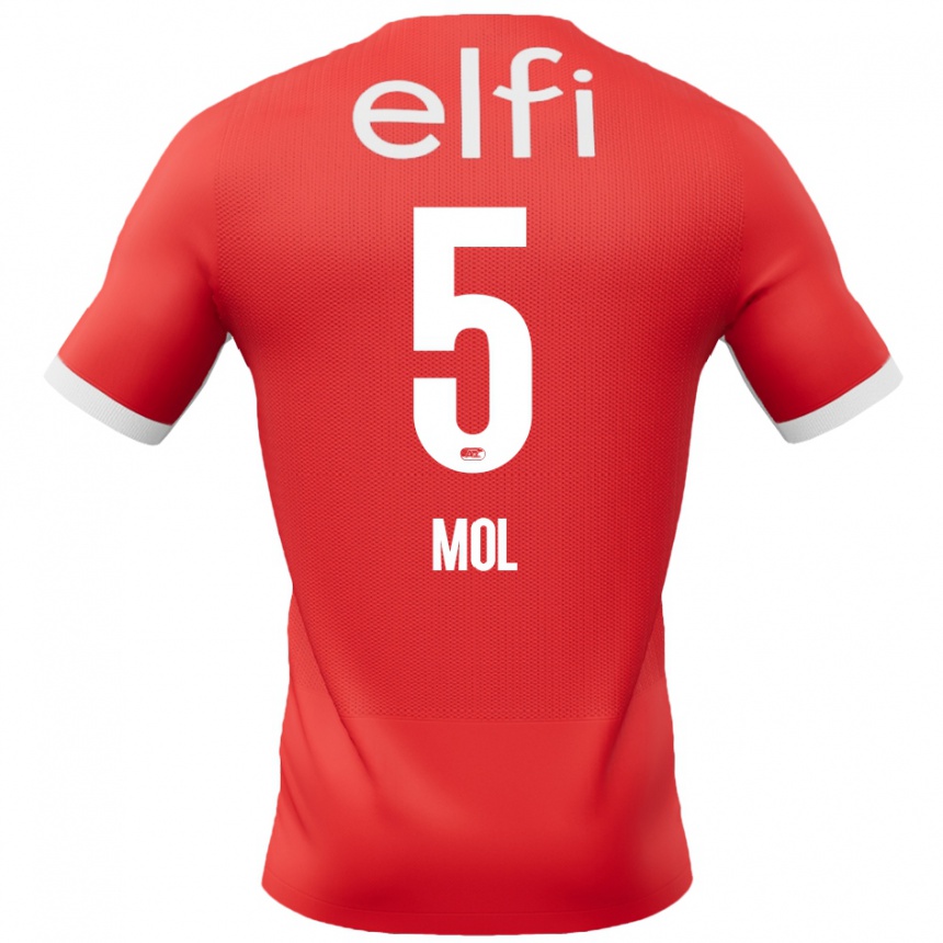 Enfant Football Maillot Camie Mol #5 Rouge Blanc Tenues Domicile 2024/25