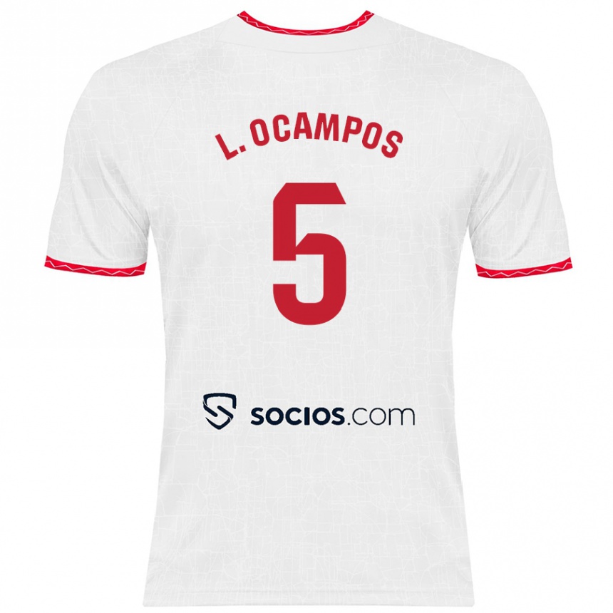 Enfant Football Maillot Lucas Ocampos #5 Blanc Rouge Tenues Domicile 2024/25