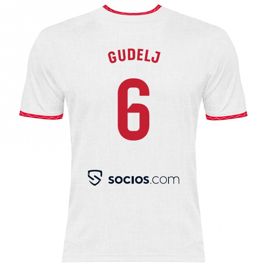 Enfant Football Maillot Nemanja Gudelj #6 Blanc Rouge Tenues Domicile 2024/25