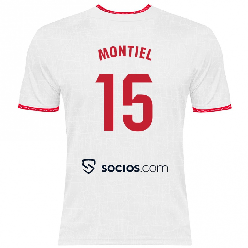 Enfant Football Maillot Gonzalo Montiel #15 Blanc Rouge Tenues Domicile 2024/25