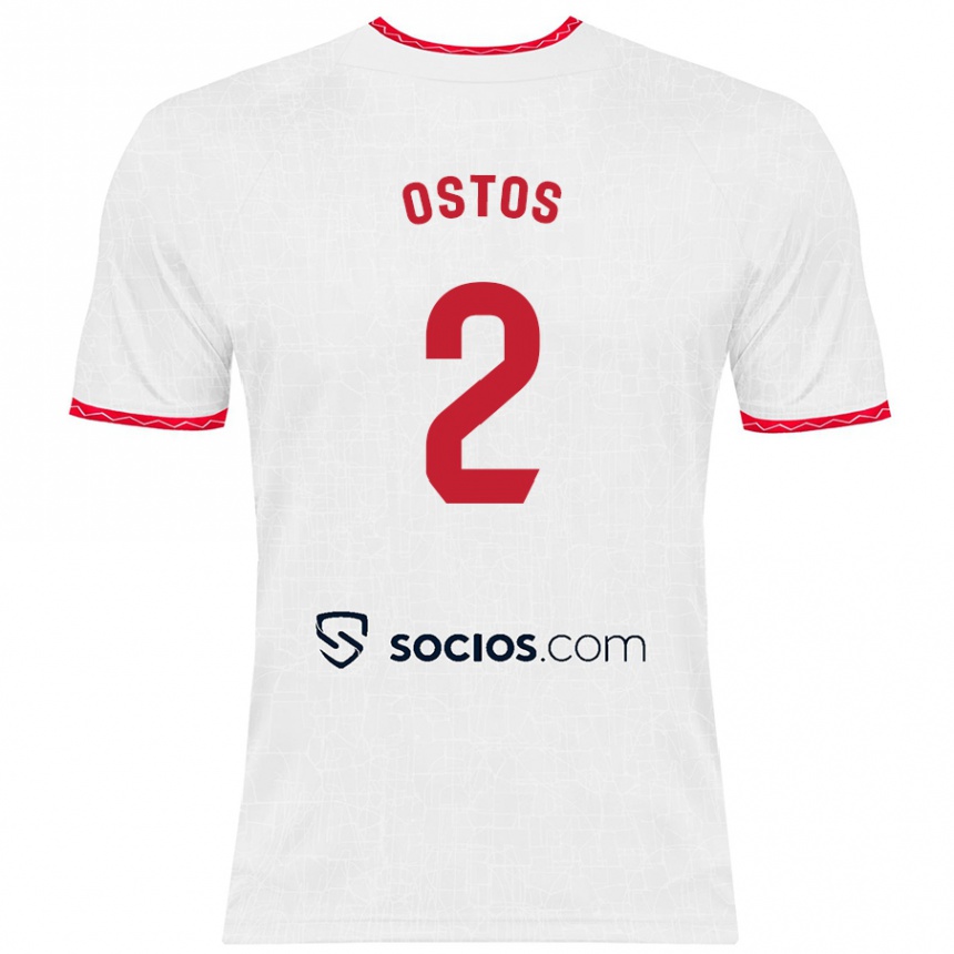 Enfant Football Maillot Fran Ostos #2 Blanc Rouge Tenues Domicile 2024/25