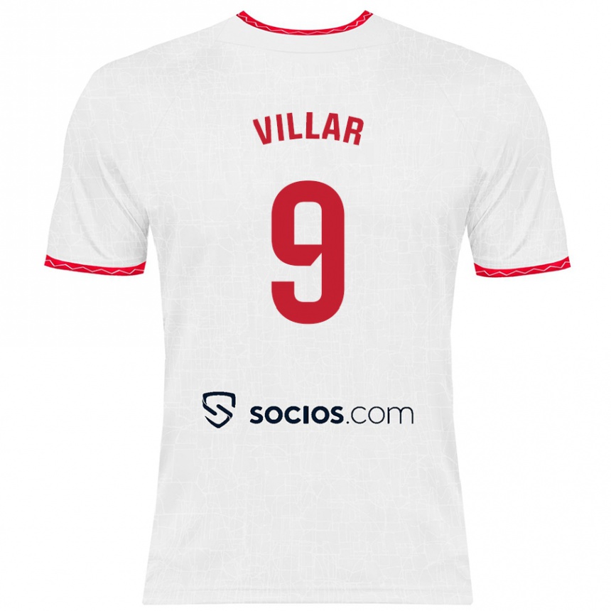 Enfant Football Maillot Iker Villar #9 Blanc Rouge Tenues Domicile 2024/25