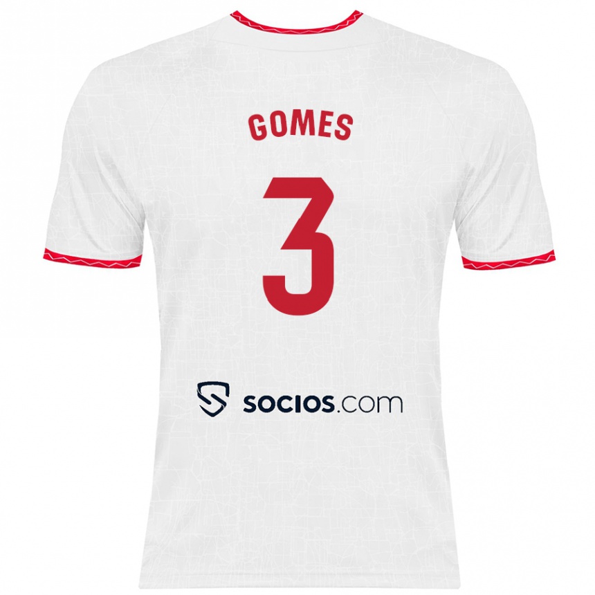 Enfant Football Maillot Diana Gomes #3 Blanc Rouge Tenues Domicile 2024/25