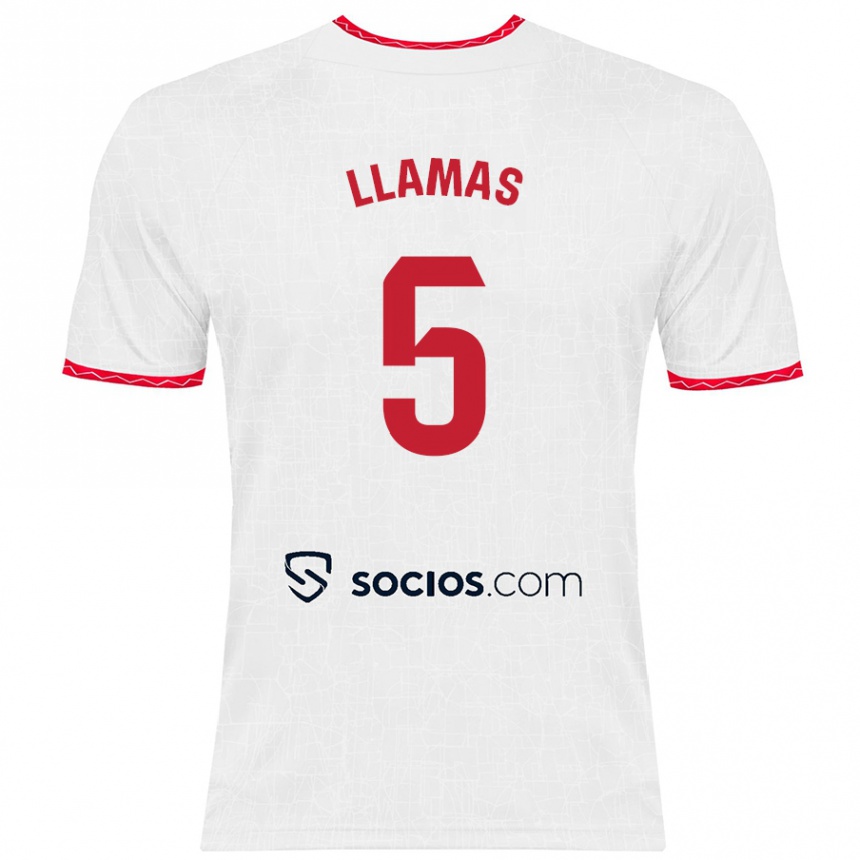 Enfant Football Maillot Eva Llamas Hernández #5 Blanc Rouge Tenues Domicile 2024/25