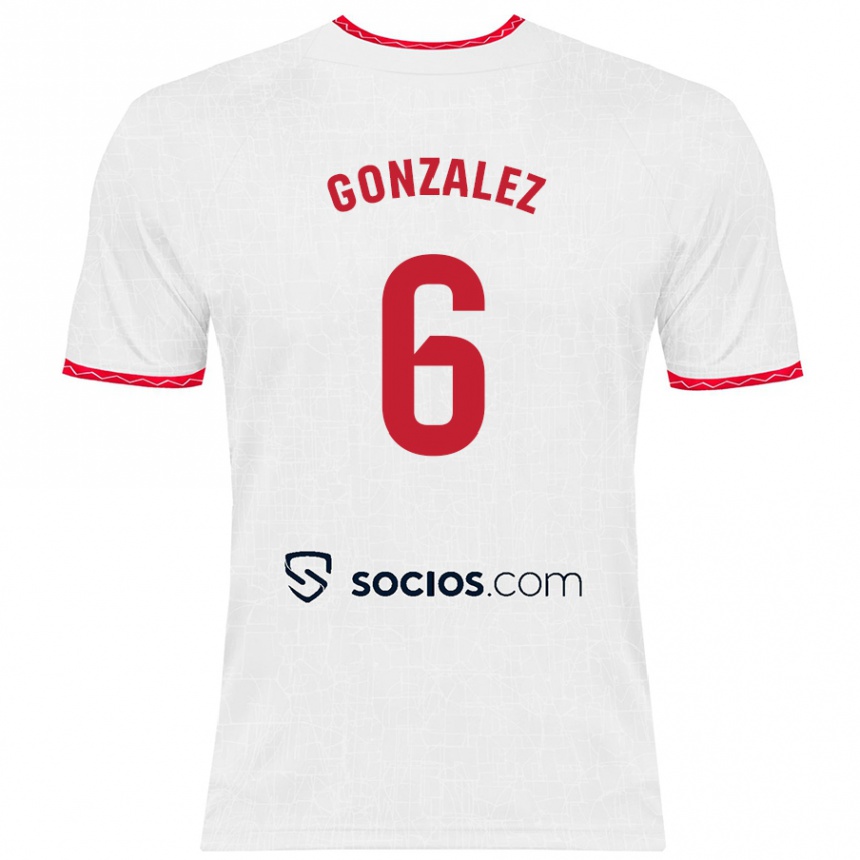 Enfant Football Maillot Pamela González #6 Blanc Rouge Tenues Domicile 2024/25