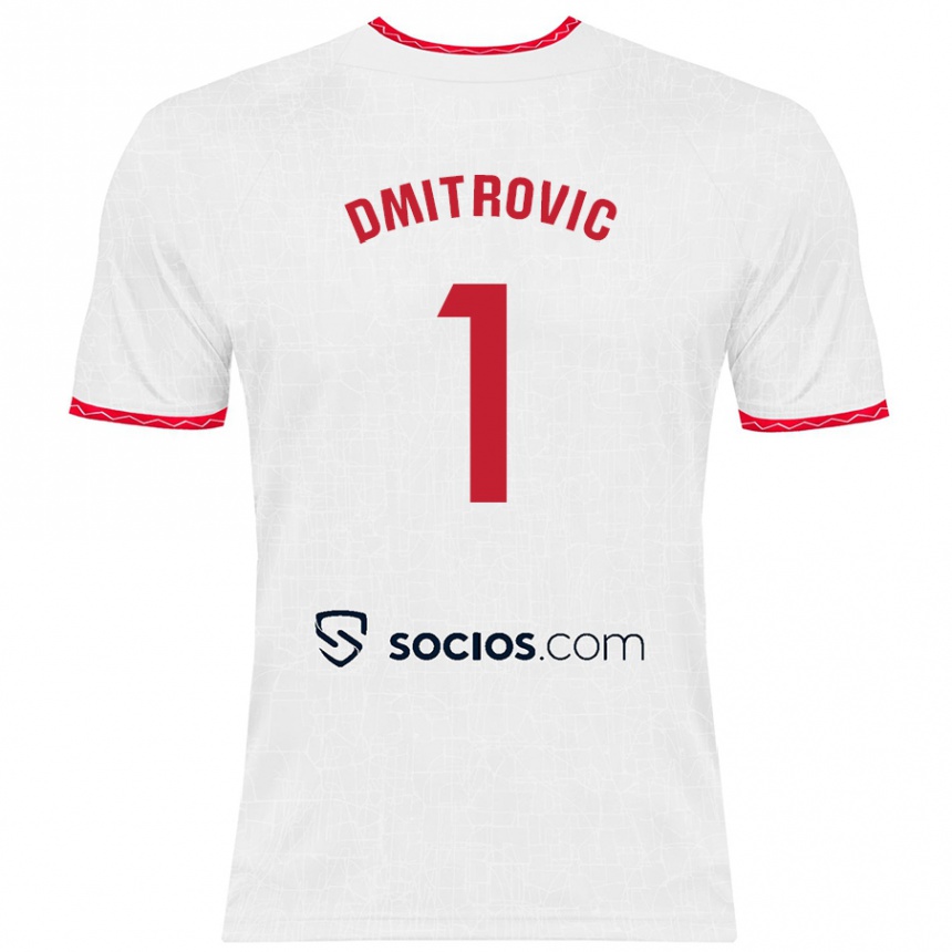 Enfant Football Maillot Marko Dmitrović #1 Blanc Rouge Tenues Domicile 2024/25