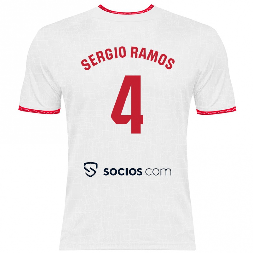 Enfant Football Maillot Sergio Ramos #4 Blanc Rouge Tenues Domicile 2024/25