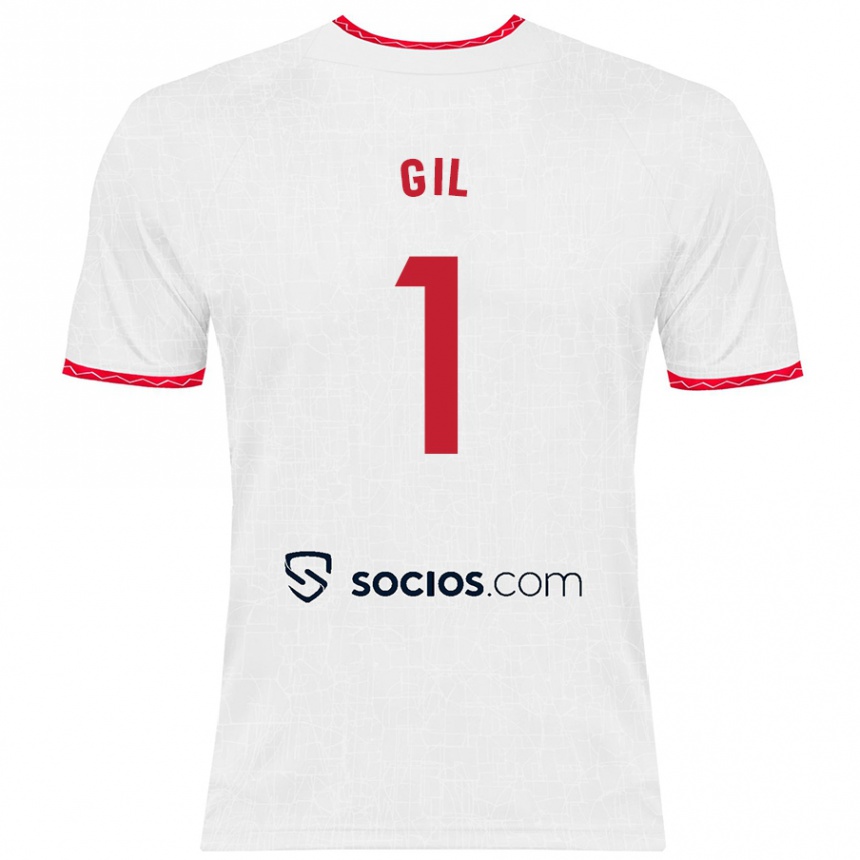 Enfant Football Maillot David Gil #1 Blanc Rouge Tenues Domicile 2024/25