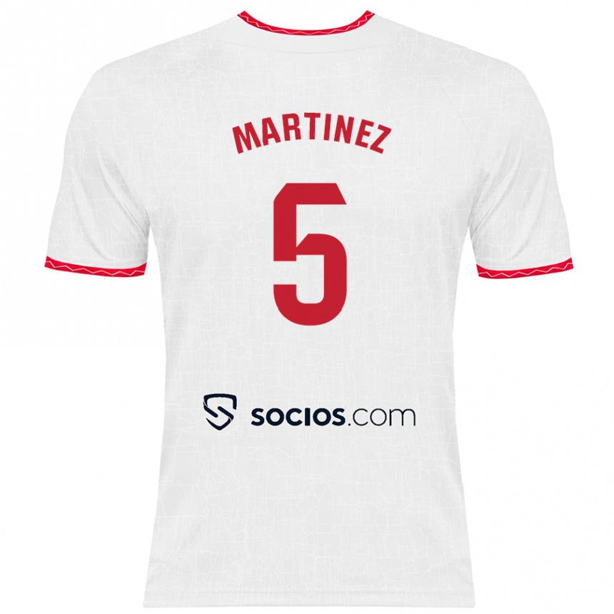 Enfant Football Maillot Sergio Martínez #5 Blanc Rouge Tenues Domicile 2024/25