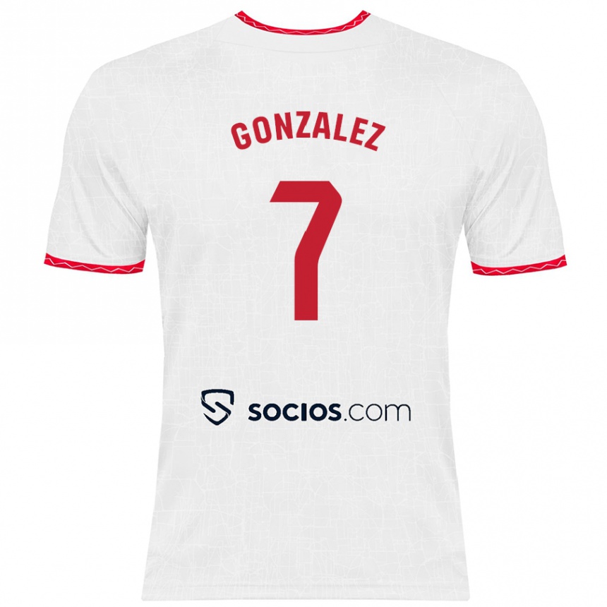 Enfant Football Maillot Juan González #7 Blanc Rouge Tenues Domicile 2024/25