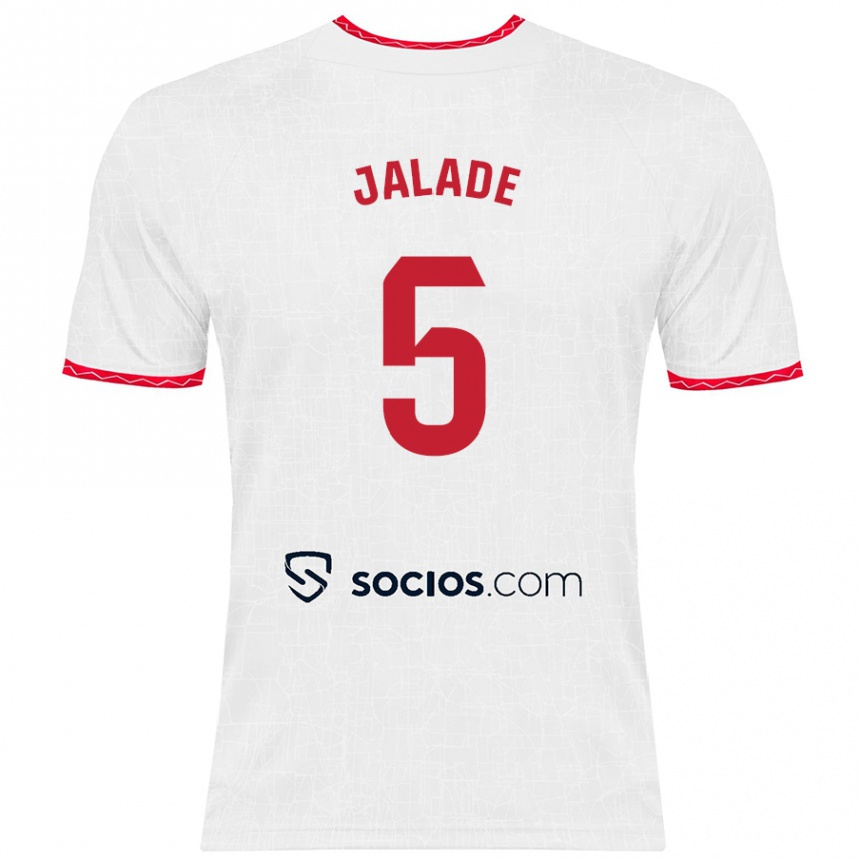 Enfant Football Maillot Robert Jalade #5 Blanc Rouge Tenues Domicile 2024/25