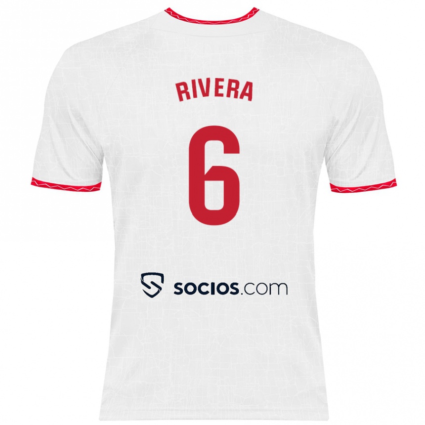 Enfant Football Maillot Pablo Rivera #6 Blanc Rouge Tenues Domicile 2024/25