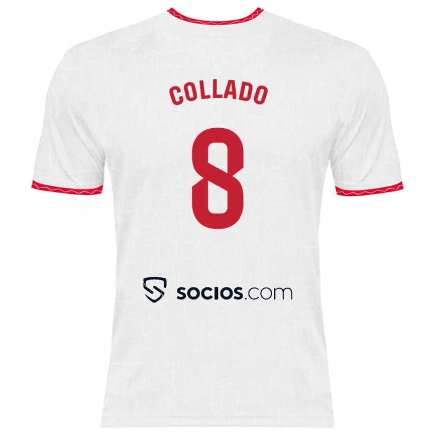 Enfant Football Maillot Alberto Collado #8 Blanc Rouge Tenues Domicile 2024/25