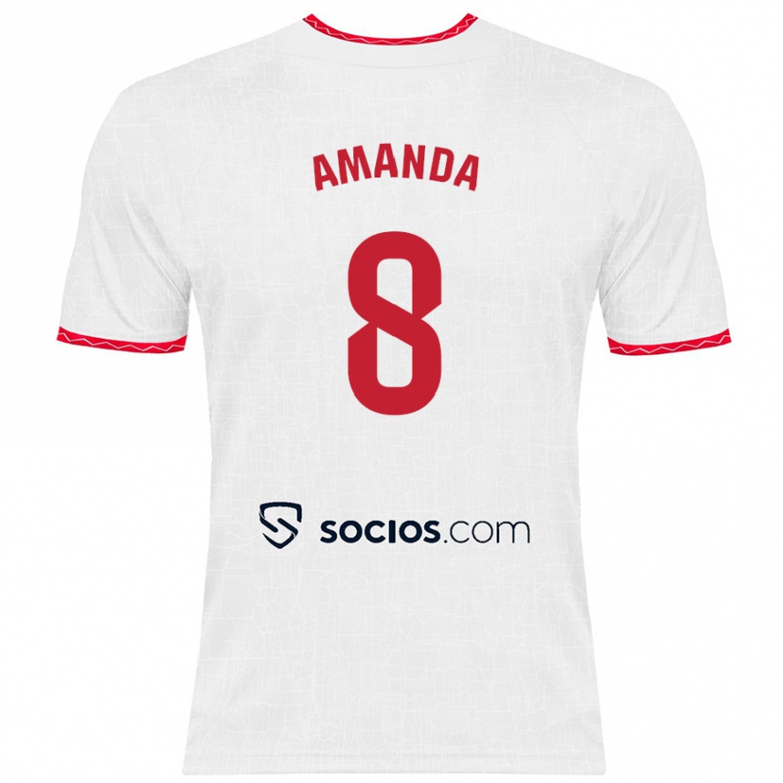 Enfant Football Maillot Amanda Sampedro Bustos #8 Blanc Rouge Tenues Domicile 2024/25