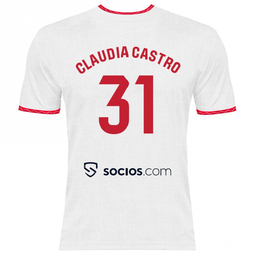 Enfant Football Maillot Claudia Castro Romero #31 Blanc Rouge Tenues Domicile 2024/25