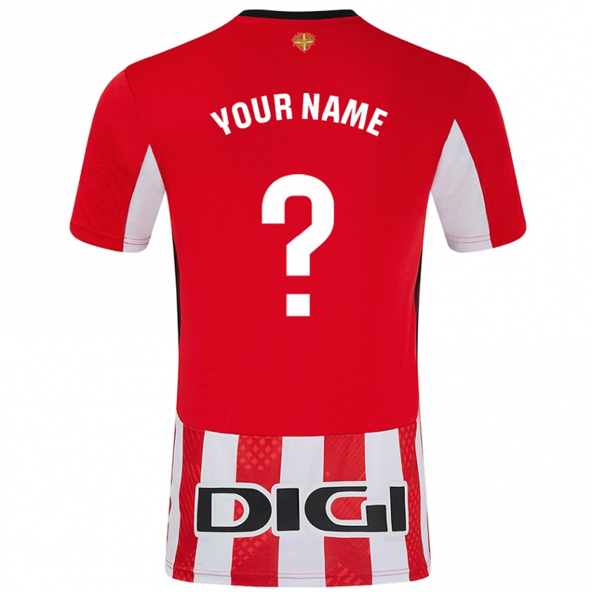 Enfant Football Maillot Votre Nom #0 Rouge Blanc Tenues Domicile 2024/25