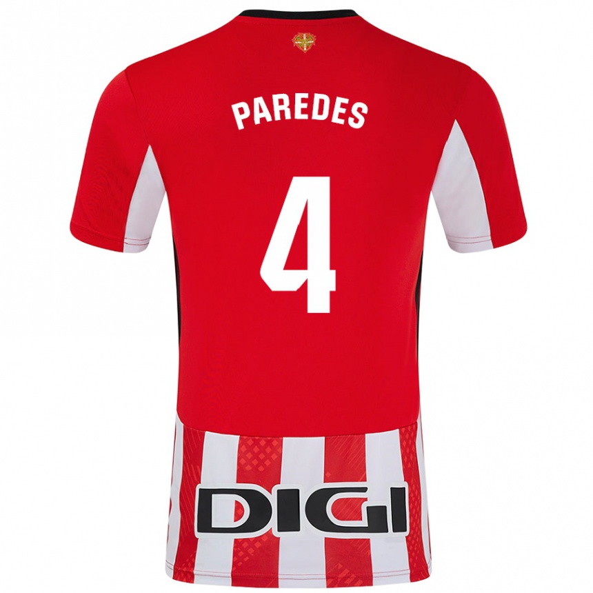 Enfant Football Maillot Aitor Paredes #4 Rouge Blanc Tenues Domicile 2024/25