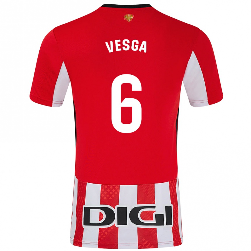 Enfant Football Maillot Mikel Vesga #6 Rouge Blanc Tenues Domicile 2024/25