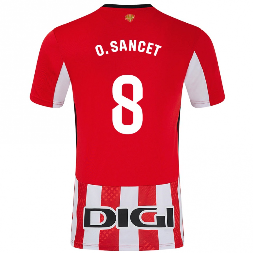 Enfant Football Maillot Oihan Sancet #8 Rouge Blanc Tenues Domicile 2024/25