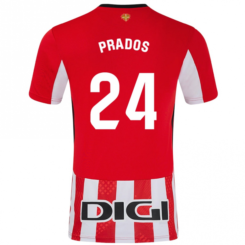 Enfant Football Maillot Beñat Prados #24 Rouge Blanc Tenues Domicile 2024/25